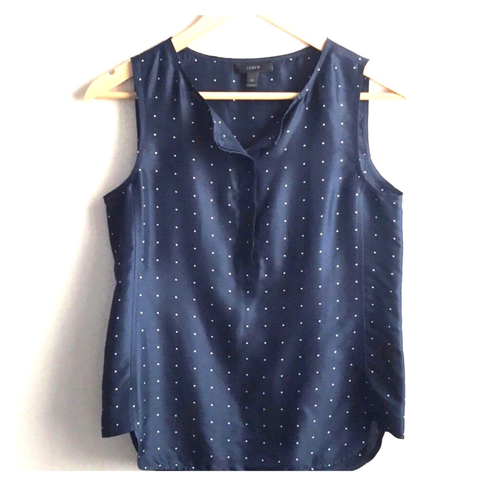 J Crew Silk Navy Blue with Polka Dot Shell